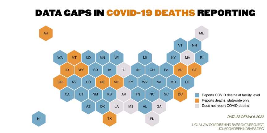 Map showing which states do and do not report COVID deaths of incarcerated people